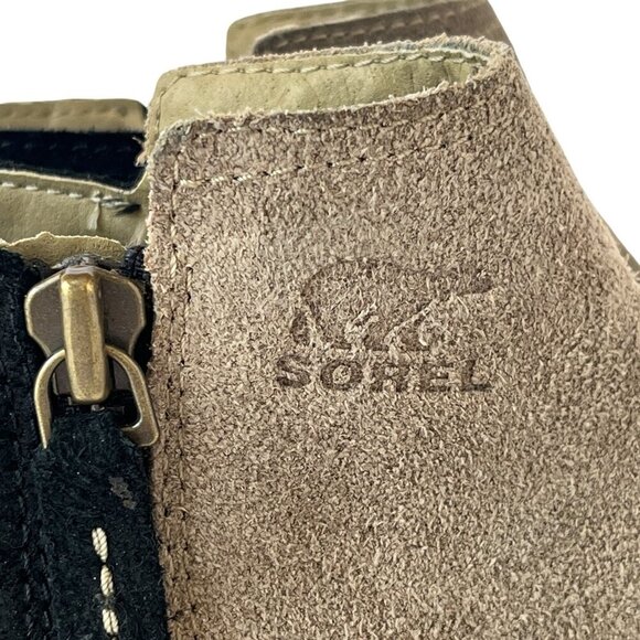 Sorel Joan Major Low Bootie Women 8 Tan Suede Zebra Stripe Pony Hair Taupe Boots - Picture 6 of 16